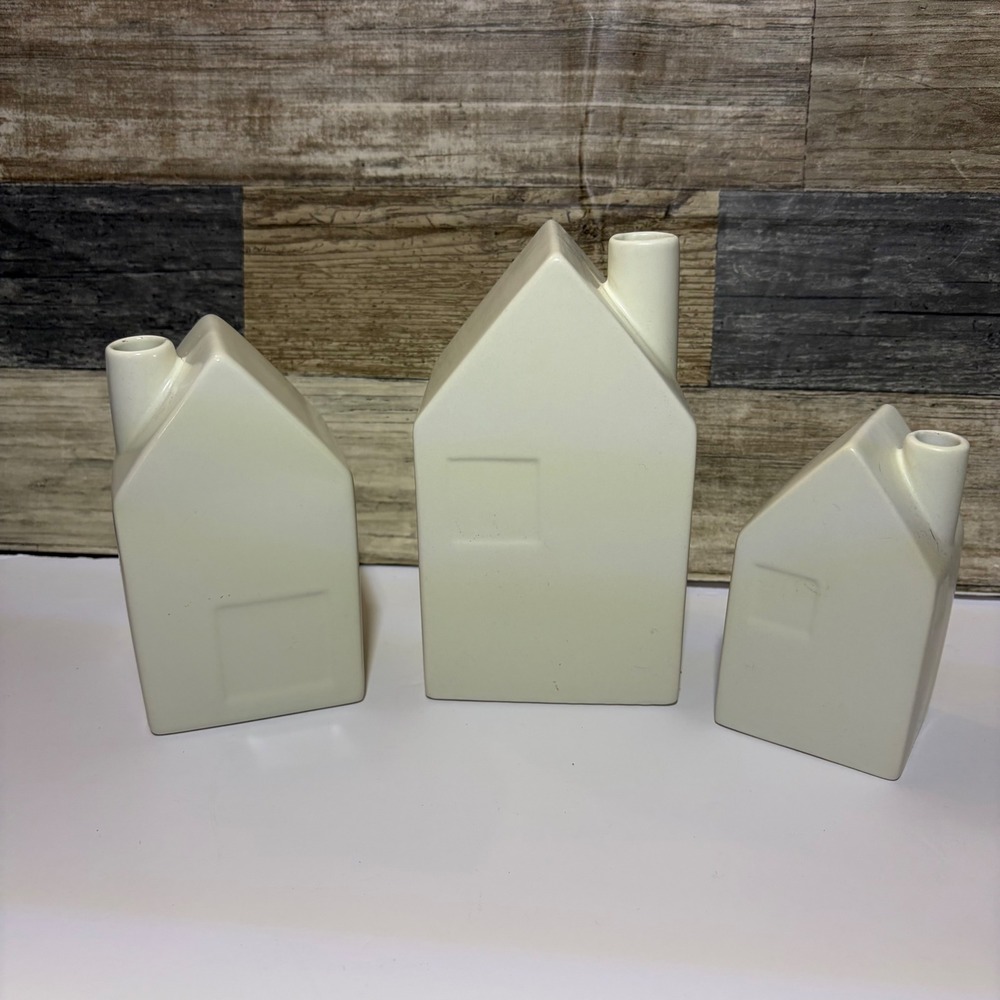 Hearth & Hand Magnolia Stoneware House Bud Vase Set of 3 Cream Ceramic Decor
